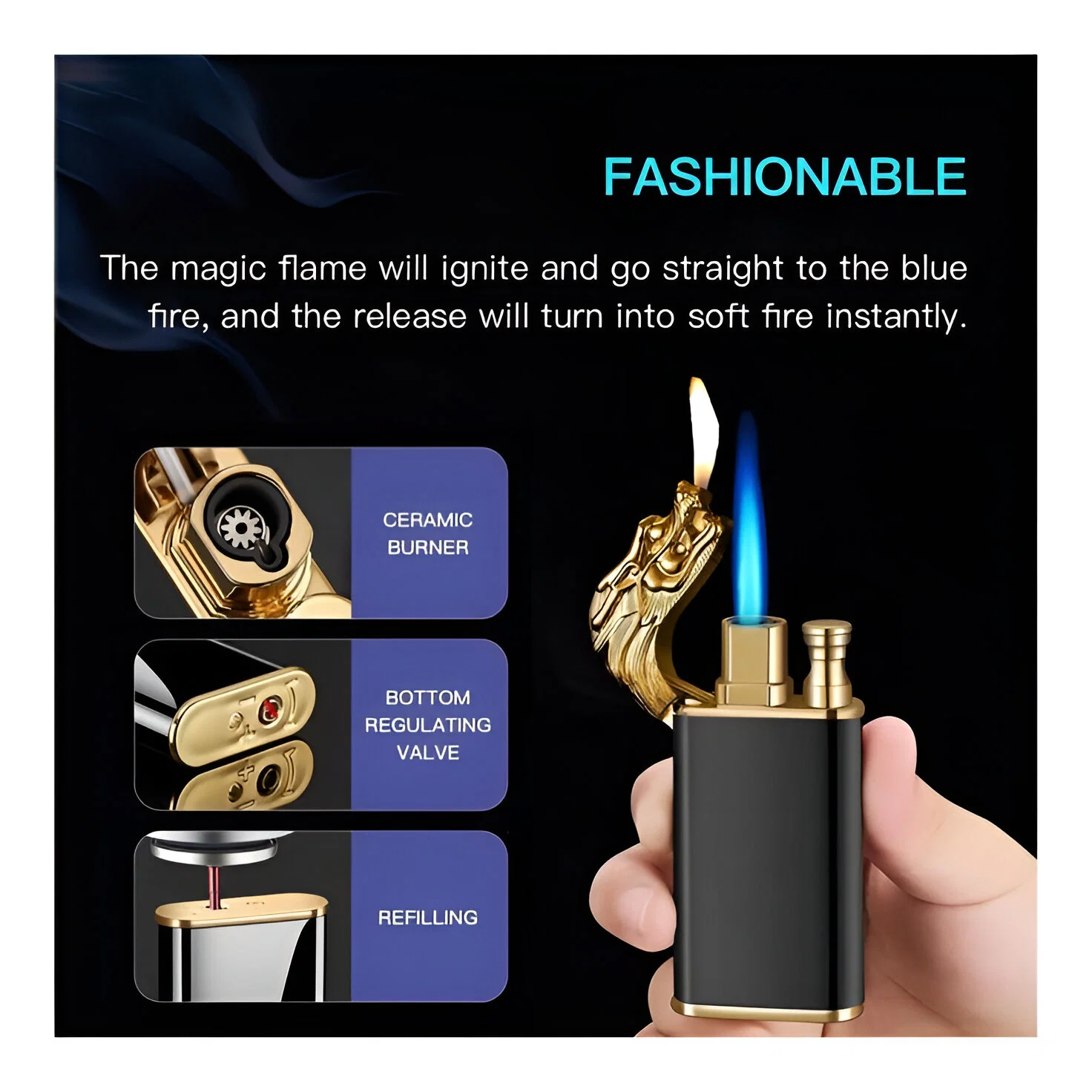 Dragon Head Double Flame Lighter details