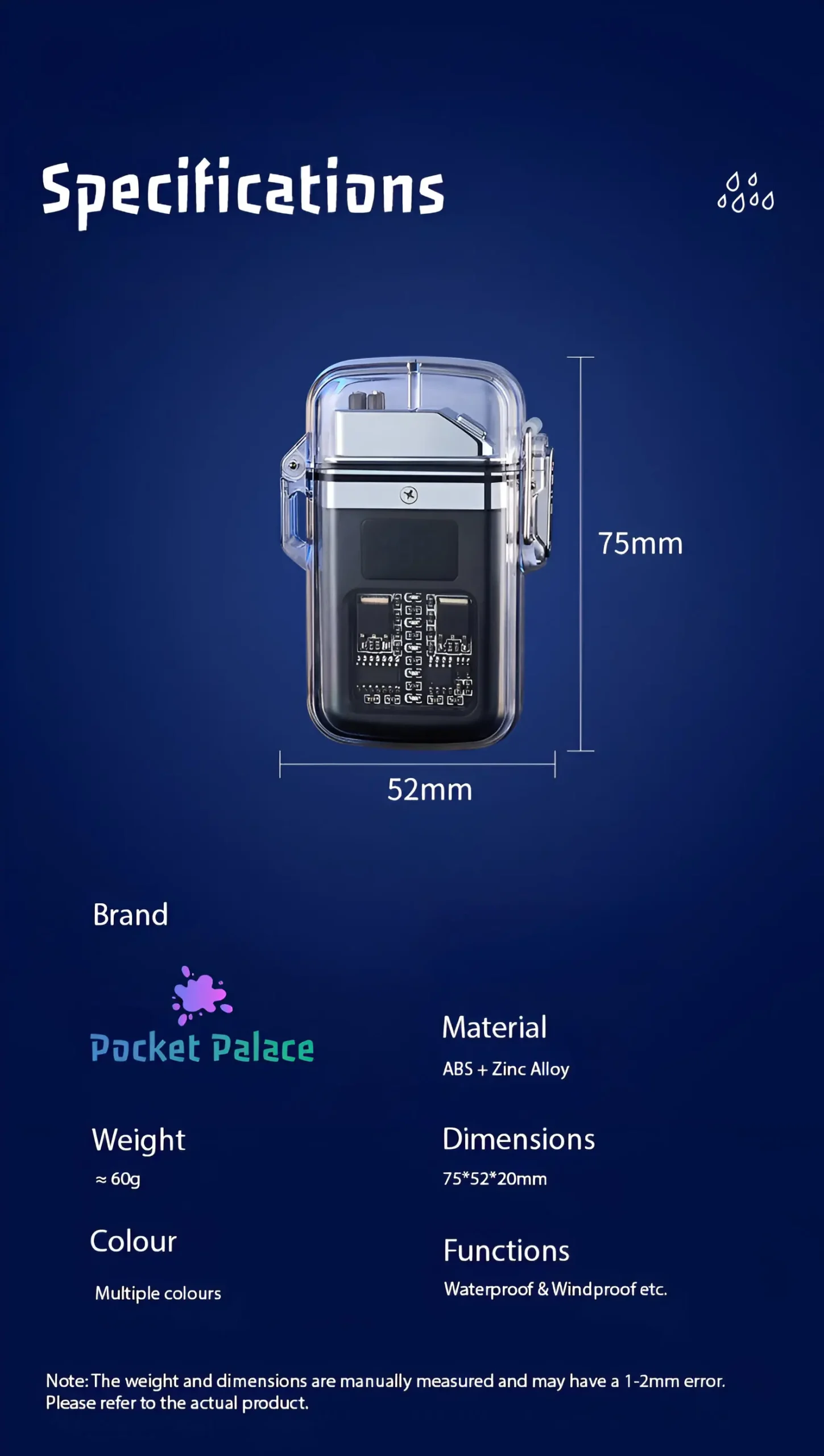 USB Rechargeable Arc Plasma Lighter Dimensions